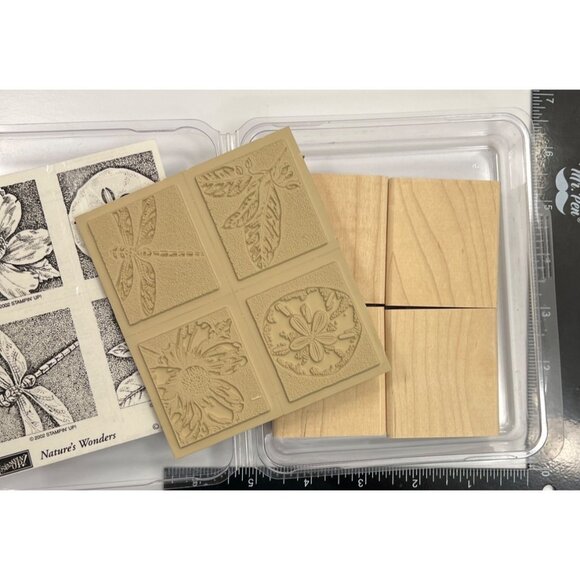 UNMOUNTED Stampin' Up! Natures Wonder Rubber Stamp Set Of 4 With Wooden Blocks - Picture 3 of 3